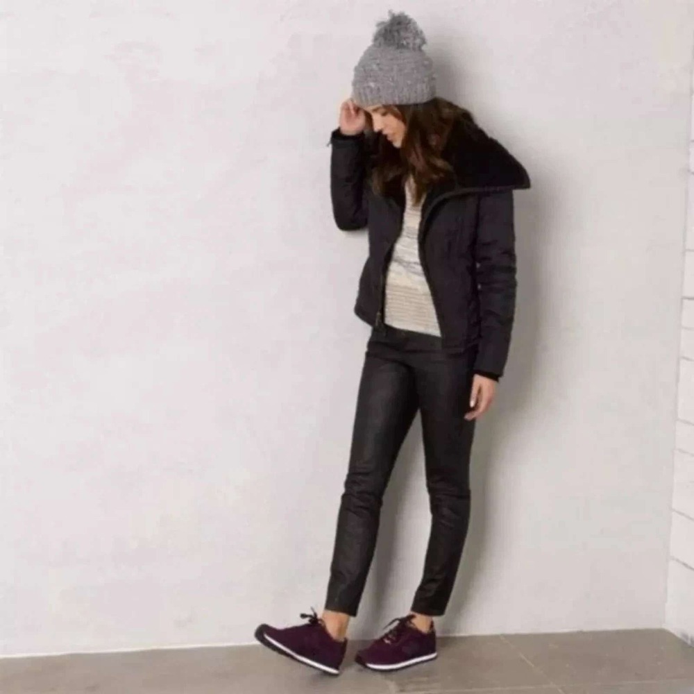 Prana Jett Coated Waxed Pants Women 10/30 Black Goth Moto Streetwear Edgy Skinny - Picture 2 of 15